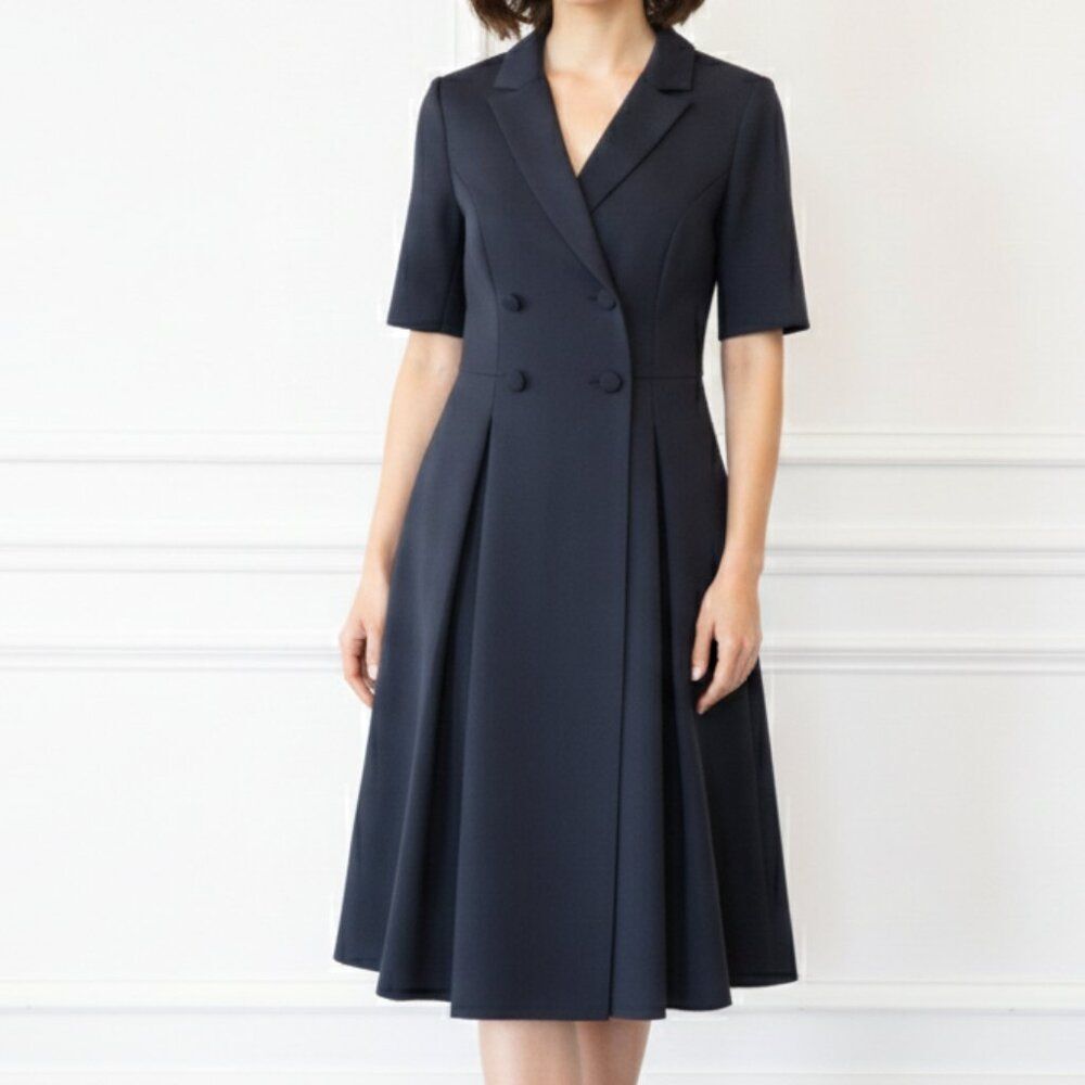 BADGLEY MISCHKA scuba blazer dress navy blue formal royal classic event modest 2
